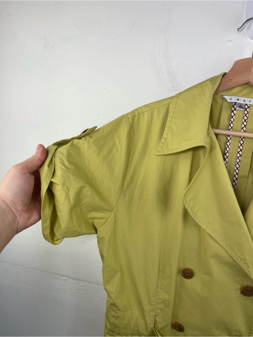 Cabi Loaquat Safari Trench Coat Dress Pockets Yellow Green Size Large Cotton - Picture 6 of 15
